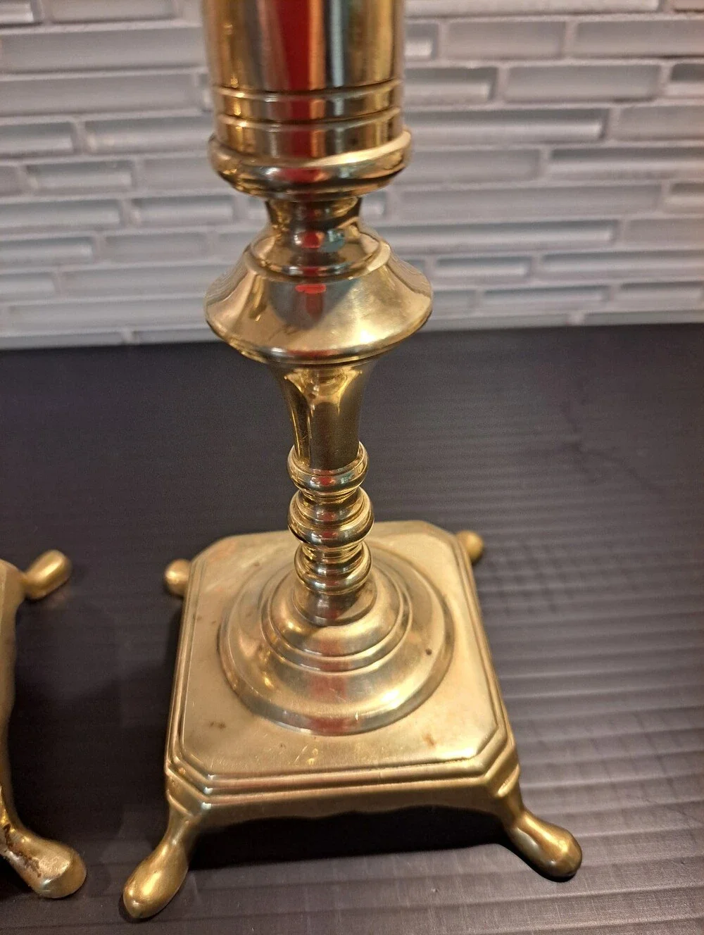 Pair of Brass Candle Holders | Danish Decor Art Nouveau Brass Footed 7.25